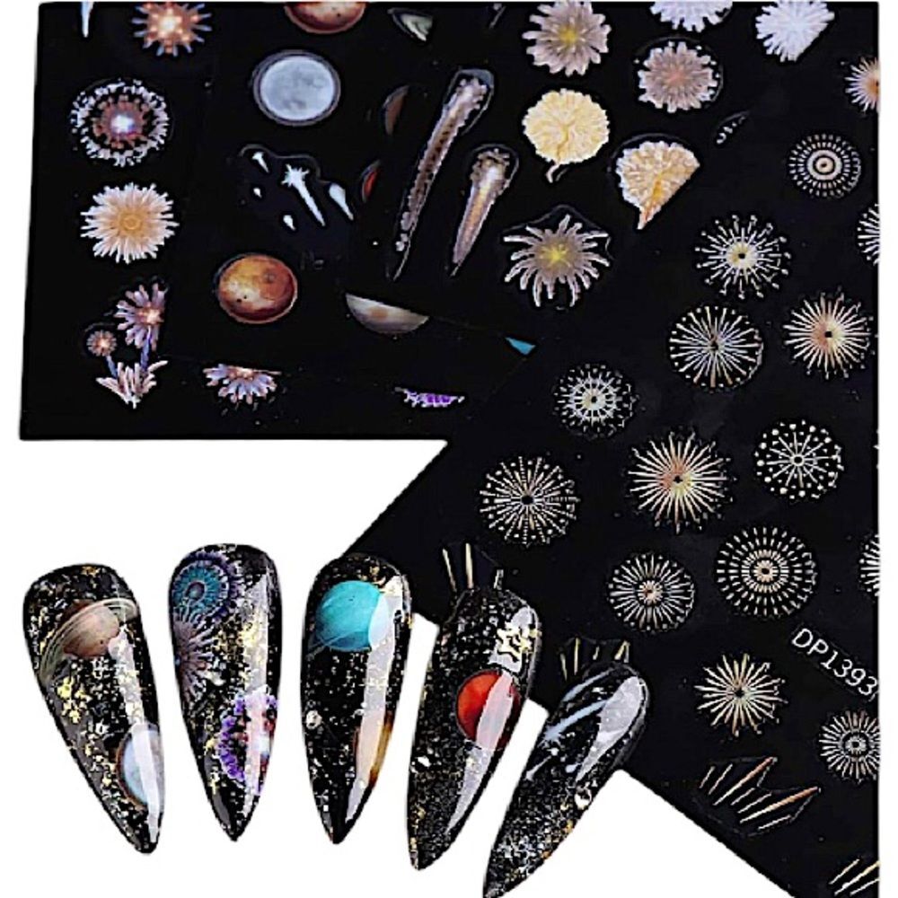 4 Sheets Starry Sky Nail Art Decals Luminous Planet Stickers Colorful Fireworks - Picture 2 of 6